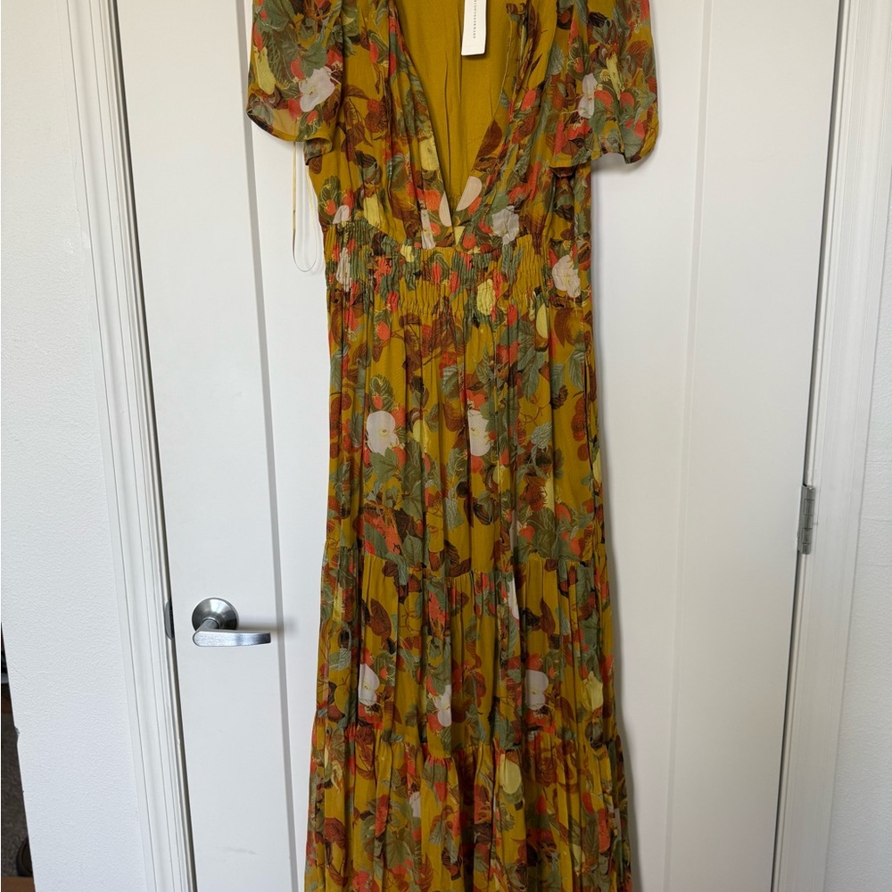Anthropologie Floral Maxi Dress in Mustard and Brown - Picture 5 of 6